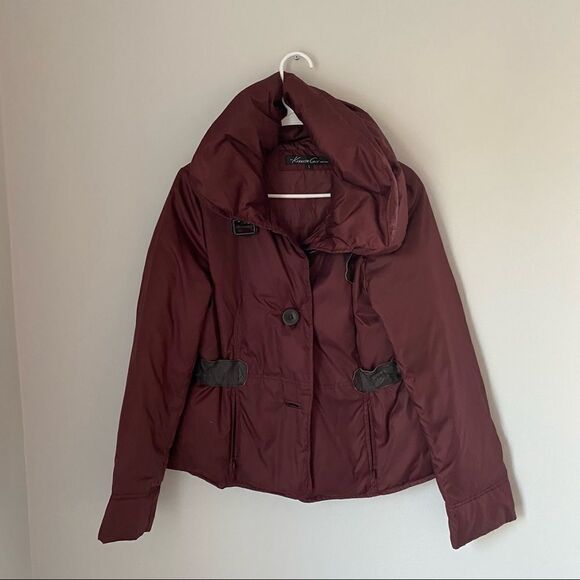 Kenneth Cole Women’s Puffer Down Burgundy button Front Jacket - Picture 1 of 7
